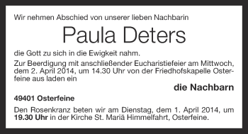 Anzeige von Paula Deters von OM-Medien